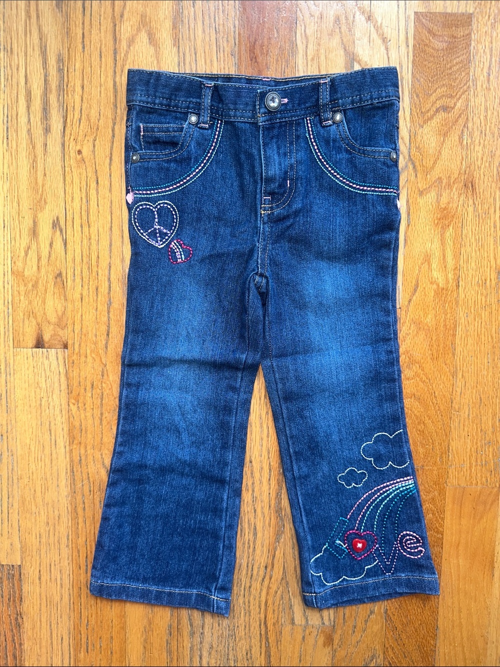 Toughskins Dark Blue Denim Jeans with Rainbow & Heart Stitching